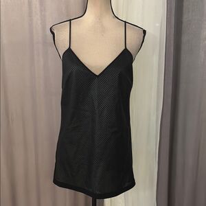 PINKO perforated lamb leather front/ viscose Elegant Black Sleeveless Top, US8